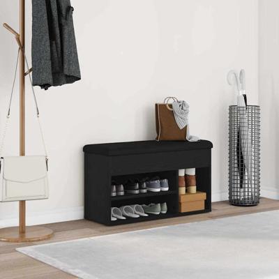 Schoenenbank met opslag Zwart 80 x 30 x 45 cm Bewerkt hout