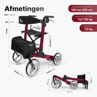 Parvum Luxo Rollator - Luxe dubbel opvouwbare rollator (6,9kg)-Red