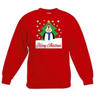 Kersttrui Merry Christmas pinguin rood kinderen - thumbnail