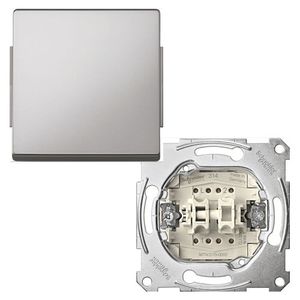 Merten Aquadesign dubbelpolige schakelaar met drukknop aluminium MTN343160 + MTN31120000