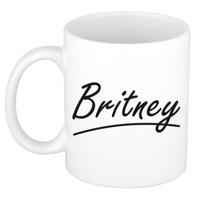 Britney Naam koffiemok - beker - met sierlijke letters - wit - 300 ml - Cadeau - Dames