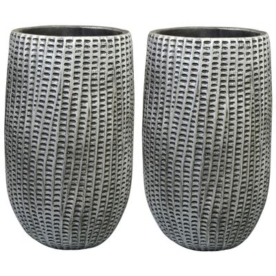 Bloempot/plantenpot 2x - hoog - binnen - zwart/metaal look - D15 en H24 cm - cement