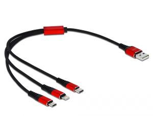 DeLOCK 85891 USB-kabel 0,3 m USB 2.0 USB A USB C/Micro-USB B/Lightning Zwart, Rood