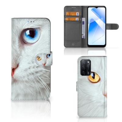 OPPO A16/A16s/A54s | Telefoonhoesje | Met pasjeshouder | Witte Kat