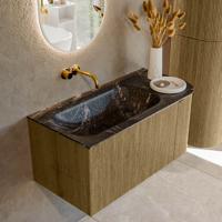Badmeubel Mondiaz Kurve-Dlux | 95 cm cm | Meubelkleur Dusk | Wastafelkleur Lava | Solid surface | Wasbak links zijde spoelbak | Zonder kraangat(en)