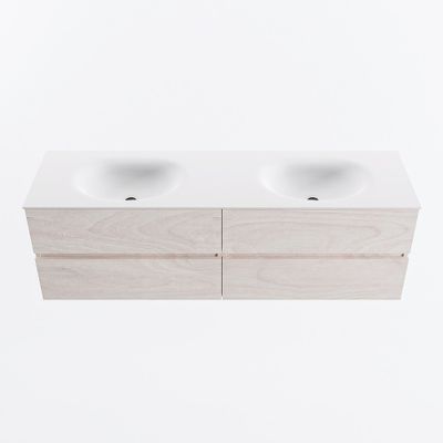 MONDIAZ VICA 160cm badmeubel onderkast Underlayment 4 lades. Wastafel MOON dubbel 2 kraangaten, kleur Talc.