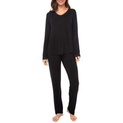 Lady Avenue Bamboo Pyjamas With Lace Long Sleeve