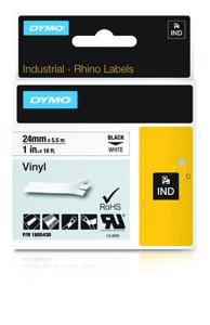 Labeltape Dymo Rhino 18054 vinyl 24mmx5.5m zwart op wit