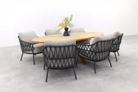 4SO Calpi/Prado low dining tuinset 240x115 cm. (7-delig) - Antraciet/Teak