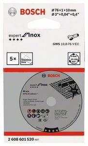 Bosch Doorslijpschijf Expert voor Inox, Ø 76mm, voor haakse minislijper doorslijpschijf 5 stuks, boring 10mm, A 60 R INOX BF, recht