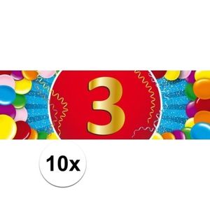 10x 3 Jaar leeftijd stickers verjaardag versiering   -