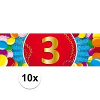 10x 3 Jaar leeftijd stickers verjaardag versiering   -