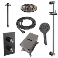 Regendoucheset Inbouw Brauer Gunmetal Edition Thermostatisch 20 cm met 3-Weg Omstelling, Plafondarm, Glijstang en Handdouche 3-Standen Geborsteld