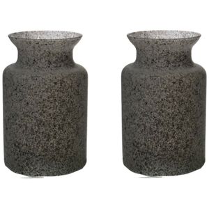 Bloemenvaas Dubai - 2x - grijs graniet - glas - D14 x H20 cm