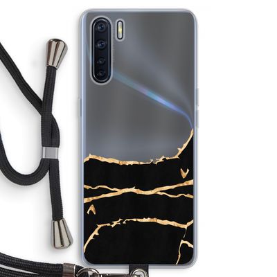 Gouden marmer: Oppo A91 Transparant Hoesje met koord