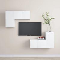4-delige Tv-meubelset bewerkt hout wit 4-delige Tv-meubelset bewerkt hout wit