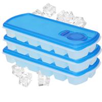 3x Ijsklontjesvormen/ijblokjesvormen 12 vakjes met deksel blauw - IJsblokjesvormen