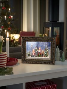 Kerstlantaarn voor binnen - Schilderij met kerstkoor - Warm wit - 19,5x14,5cm - Sneeuwlantaarn - Kerstverlichting op batterijen incl. Timer