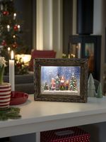 Kerstlantaarn voor binnen - Schilderij met kerstkoor - Warm wit - 19,5x14,5cm - Sneeuwlantaarn - Kerstverlichting op batterijen incl. Timer - thumbnail