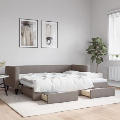 Slaapbank met onderschuifbed en lades 80x200 cm stof taupe