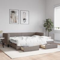 Slaapbank met onderschuifbed en lades 80x200 cm stof taupe
