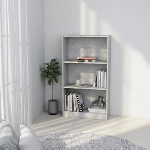 Boekenkast met 3 schappen 60x24x108 cm spaanplaat betongrijs