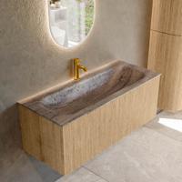 Badmeubel Mondiaz Kurve-Dlux | 110 cm | Meubelkleur Oak | Wastafelkleur Oza | Solid surface | Wasbak midden spoelbak | 1 kraangat