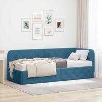 Hoekbedframe met matras Blauw 80 x 200 cm Fluweel