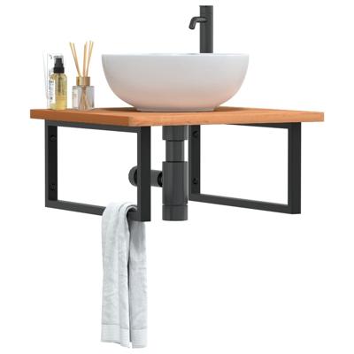 Badkamer wandschap staal en massief beukenhout
