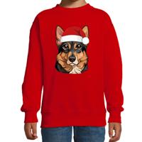 Kersttrui / sweater honden - kinderen - Duitse Herdershond - rood - kerstmuts - Kerstmis
