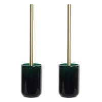 Set van 2x stuks toiletborstel groen met marmer look houder van polyresin 37 cm - thumbnail