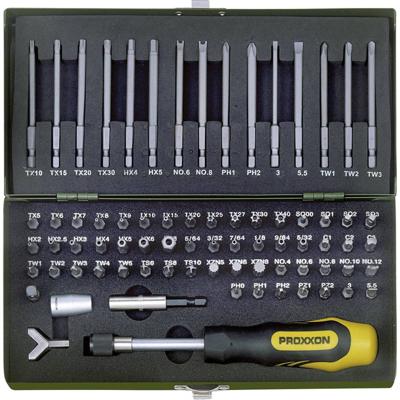 Proxxon Industrial 23 107 Bitset 75-delig Plat, Kruiskop Phillips, Kruiskop Pozidriv, Tri-Wing, Binnen-vierkant (Robertson), Clutch, Veeltand (XZN), Torque,