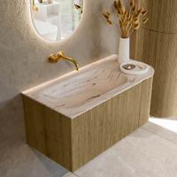 Badmeubel Mondiaz Kurve-Dlux | 95 cm | Meubelkleur Dusk | Wastafelkleur Nata | Solid surface | Wasbak linker zijde spoelbak | Zonder kraangat(en)