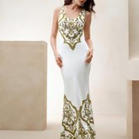 Bon&Bon Floral V-Neck Maxi Dress - Elegant High Waist Slim Fit Beige S