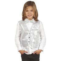 Verkleed set voor kinderen - gilet en vlinderstrikje - zilver - pailletten - one size - carnaval - thumbnail