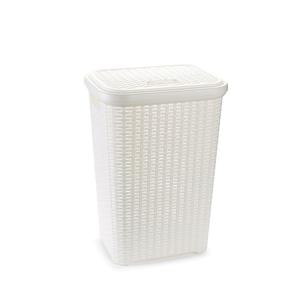 Plasticforte Wasmand met deksel - 60 liter - wit - rotan - kunststof - L35 x B43 x H62 cm