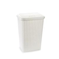 Plasticforte Wasmand met deksel - 60 liter - wit - rotan - kunststof - L35 x B43 x H62 cm