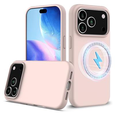 Lunso iPhone 17 Pro hoesje - Flexibel siliconen Backcover met MagSafe - Lichtroze