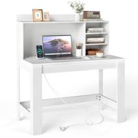 Computerbureau met Extra Kast Kantoorbureau met Stopcontacten en Kabelbeheer -Wit - thumbnail