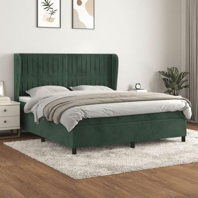 Boxspring met matras fluweel donkergroen 160x200 cm