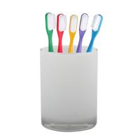 Home & Styling badkamer bekers - tandenborstelhouder - Troyes - kunststof - wit - 7 x 9 cm