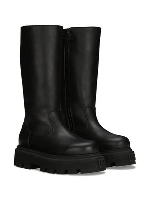 Dolce & Gabbana Kids bottines en cuir à semelle épaisse - Noir