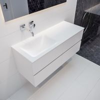 Mondiaz Vica Cloud badmeubel wit mat 120 cm 4 lades solid surface enkele spoelbak links zonder kraangat Mondiaz Vica Cloud badmeubel wit mat 120 cm 4 lades solid surface enkele spoelbak links zonder kraangat