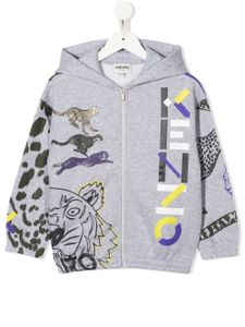 Kenzo Kids hoodie zippé à logo imprimé - Gris