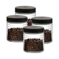 Voorraadpot/bewaarpot Roma - 4x - 500 ml - glas - zwart - D12 x H12 cm - thumbnail