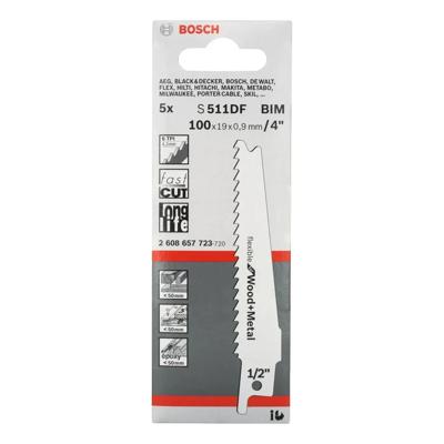 Bosch Professional S511DF Reciprozaagblad 100mm Flexible for Wood and Metal VE=5 - 2608657723