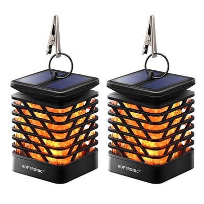 HOFTRONIC™ 2x Tuinlantaarn Solar Amelia met vlam effect zwart IP55 waterdicht