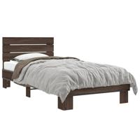 Bedframe bewerkt hout en metaal bruin eikenkleurig 100x200 cm - thumbnail