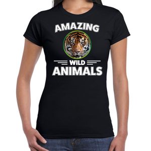 T-shirt tijgers amazing wild animals / dieren zwart voor dames 2XL  -