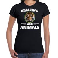 T-shirt tijgers amazing wild animals / dieren zwart voor dames 2XL  - - thumbnail